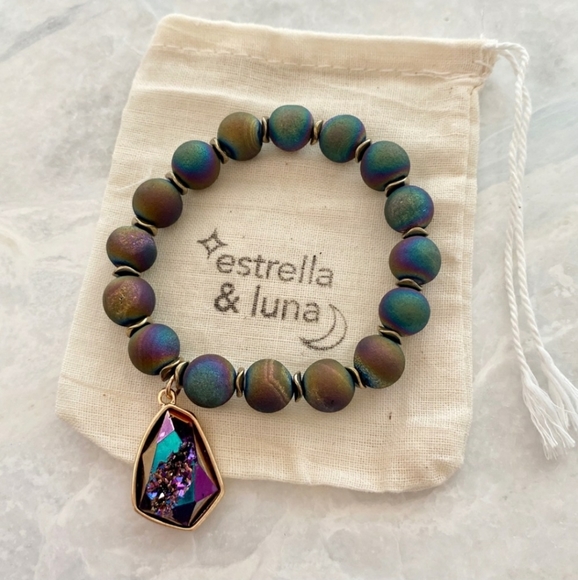 ❤HP! Rainbow Druzy Agate Stackable 4 Bracelet Set - Picture 2 of 5